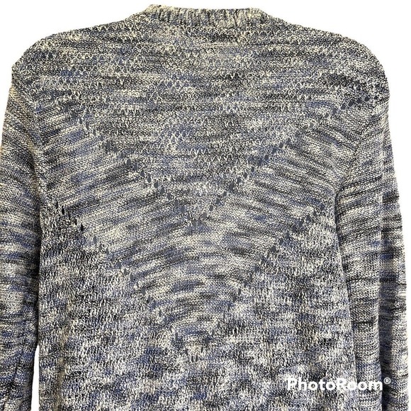 89th and Madison Cardigan Sweater Long Open Front Blue White Fringe Details - Picture 5 of 15